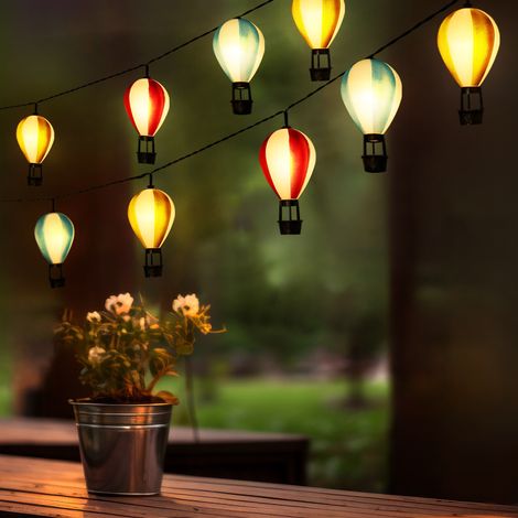 Solarleuchte LED Lichterkette Heißluftballons Außenleuchte Gartendeko wetterfest, Kunststoff, 9x LED warmweiß, L 390 cm