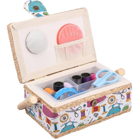 Boîte de rangement pour couture moyenne, 19,5 x 13 x 10 cm, avec poignée de transport pratique, panier à couture, accessoires de couture (C) (1/5)