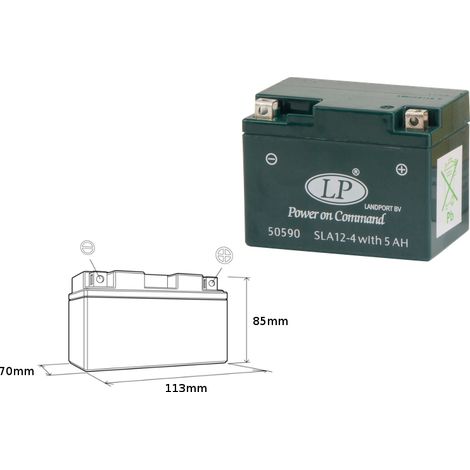 Batteria Landport senza manutenzione 12V 5Ah SLA12-4S (YTX4L-BS) - 113x69x85mm