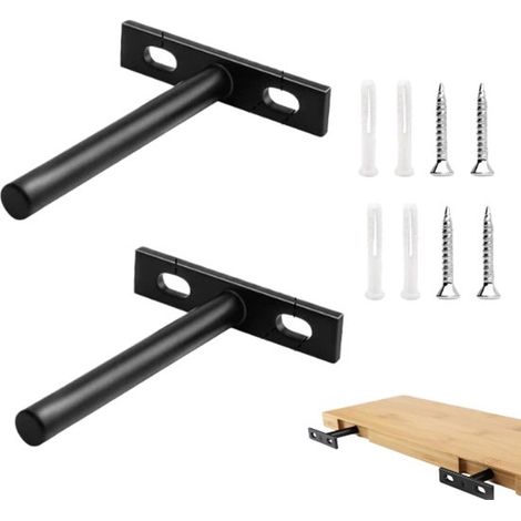 2 piezas, Negro, 7,6 cm, Tornillos incluidos, Soporte de estante flotante negro, Soporte de estante ciego oculto para estantes de madera (1/5)