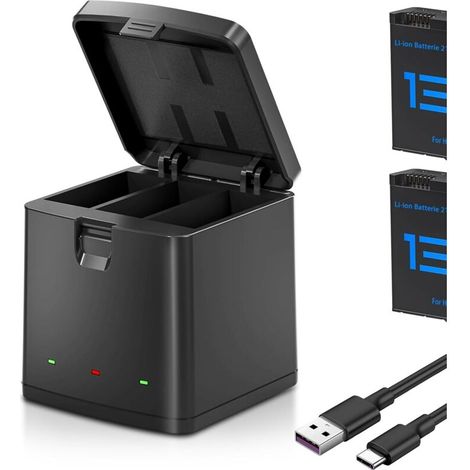 Hero 13 Batterie 2 Pièces et Chargeur, kit pour Hero 13 Black 2100 mAh Hero 13, 3 Slots Box LED USB avec Port de Type C (1 Chargeur + 2 Batteries) (1/5)