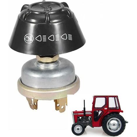 Interrupteur à bouton-poussoir en métal étanche et antirouille 12 V pour tracteur Massey Ferguson (argent + noir) (1/4)