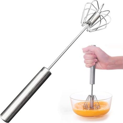 Frusta semiautomatica e manuale in acciaio inox, frullatore a immersione, frusta rotante per cuocere, montare e mescolare il latte. (1/5)