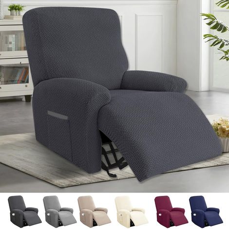 Lot de 1 housses pour fauteuil relax, Housse étirable tout inclus pour fauteuil, Housse de fauteuil lavable avec poches, Housse de fauteuil, Housse de canapé, pour fauteuil inclinable (Gris (1/5)