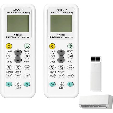 2 pièces Télécommande Universelle pour Climatisation K-1028E Compatible avec Plus de 1000 Marques, y Compris LG, Gree, Midea, Toshiba, Haier, Daikin, Hitachi, Sharp, Samsung Remplacement Télécommandes (1/5)