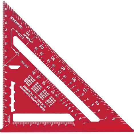 Équerre de mesure de charpentier métrique impériale 7 pouces, alliage d'aluminium, règle triangulaire épaissie à 90 degrés pour le travail du bois (rouge) (1/4)