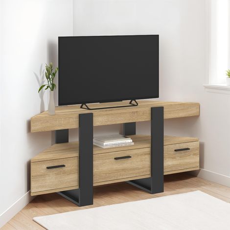 Mueble TV esquinero PHOENIX 110 cm con cajón de madera y negro (1/5)