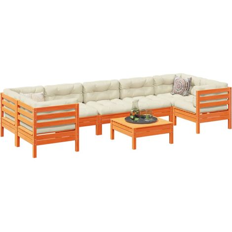 Set de sofás jardín 8 pzas con cojines madera pino marrón cera vidaXL (1/5)