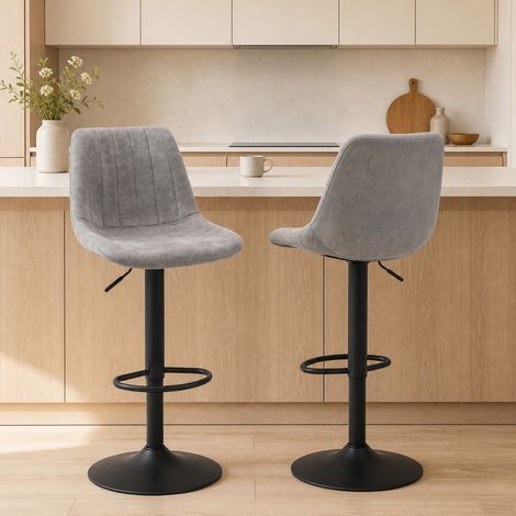 Lot 2 tabourets bar vintage réglables pivotants repose-pied gris confort (1/5)