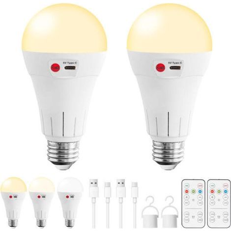 2er-Pack wiederaufladbare LED-Glühbirnen mit Fernbedienung, E26/E27-Sockel, kabellose, batteriebetriebene Notlampen (1/5)
