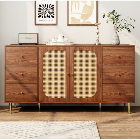 Sideboard, Rattan-Sideboard, Aufbewahrungsschrank mit Schublade, unabhängiger Holzschrank, Küche, Zuhause, Wohnzimmer, braun, 160 x 40 x 90 cm (1/5)