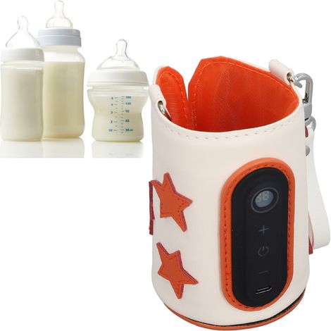 [Calentador de biberones portátil] Calentador de biberones USB con 26 velocidades, temperatura ajustable (40–65 °C), funda universal de piel sintética para viajes, acampadas y uso doméstico. (1/5)