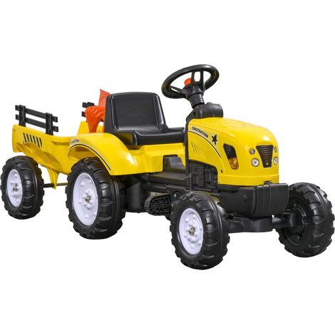 Tracteur portatif pour enfants avec remorque, guidon et protection, tracteur à pédales, 6 roues, charge maximale 35 kg, pour 3 ans et plus, jaune