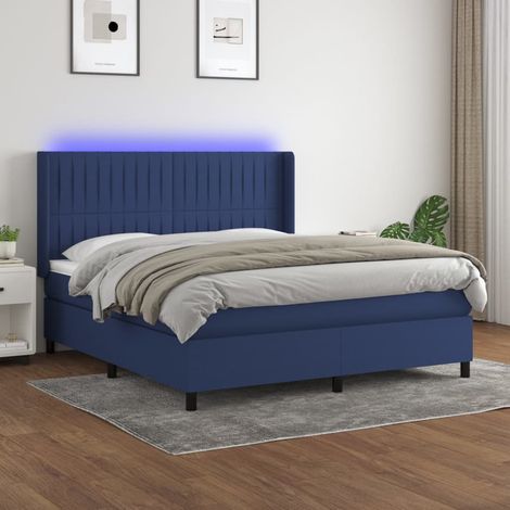Sommier tapissier avec matelas et LED Lit adulte Contemporain Bleu 160x200 cm Tissu 65693 (1/5)