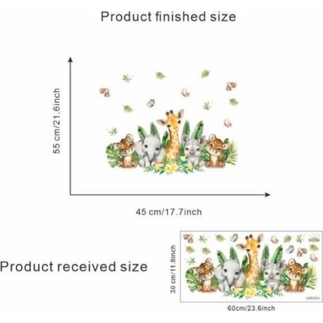 Stickers Muraux enfants Stickers Animaux Jungle Éléphant singe Girafe lion Stickers Muraux Chambre Bebe Pépinière Salon decoration (1/4)