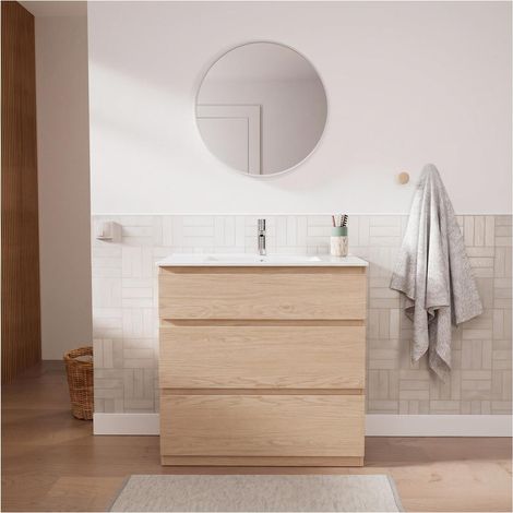 Einzelwaschtischunterschrank 80cm - mit Keramik-Waschtischplatte SORRENTO (1/5)