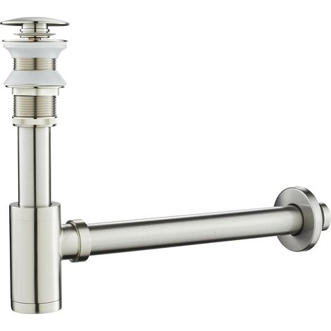 Siphon à Bouteille Acier Inoxydable Sans Trop Plein Universal Robinet Lavabo Cuisine Salle de Bains Ensemble Complet Anti Odeur -Installation-Chrome argenté (1/4)