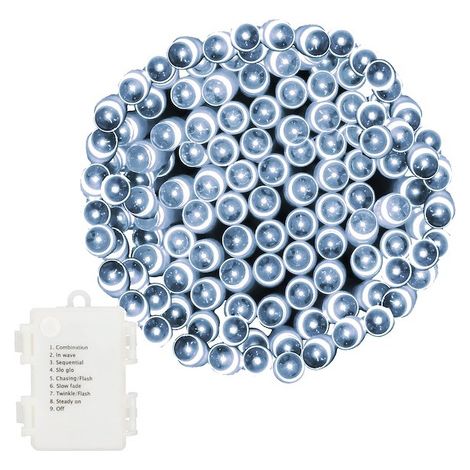 Lichterkette mit Timer 120 LEDs 9 m Kaltweiß 8 Modi für außen und innen Batterie