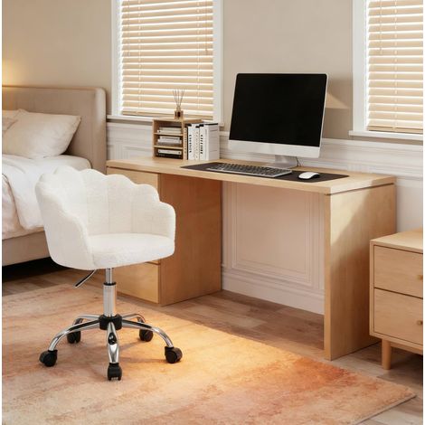 Sedia da ufficio girevole, altezza regolabile, design a petali, tessuto effetto cashmere, metallo, bianco crema (1/4)