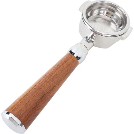 Porte-filtre sans fond de 58 mm avec poignée en bois, compatible avec les filtres Expobar E61, Flair 58, Sanremo, Faema et Tracwood. (1/5)