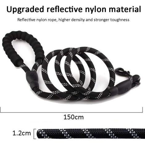 Laisse Pour Chien 1.5 M Poignée Confortable Fils Réfléchissants Pour Toutes Tailles Noir