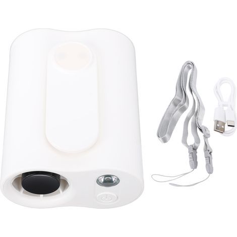 Waist fan with LED light, rechargeable, silent, portable, neck-hanging, for summer, camping, outdoor sports, white (1/5)