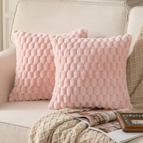 Sollbry Lot de 4 Super Doux Peluche Moelleux décoratif Housses de Coussin Fausse Fourrure Laine Velours Taie d'oreiller Canapé Chambre rose clair 45 x 45 cm (1/5)