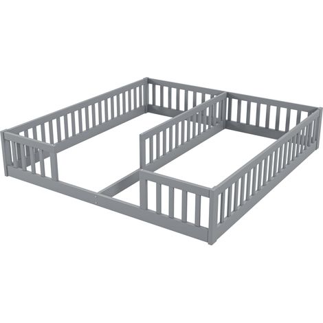 Cama infantil tipo panel 90 x 200 cm con barandillas de seguridad en pino y MDF gris (1/5)