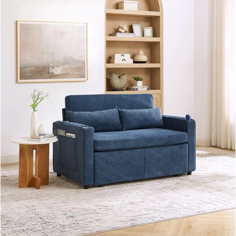 canapé lit convertible salon tissu bois marine design HAVRYA (1/5)