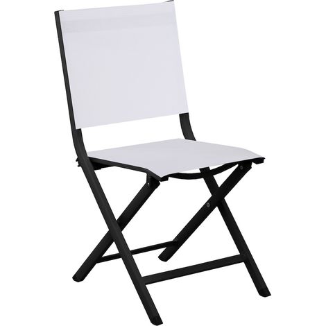 PROLOISIRS Chaise pliante - THEMA - Aluminium époxy graphite - Toile TPEP chiné blanc