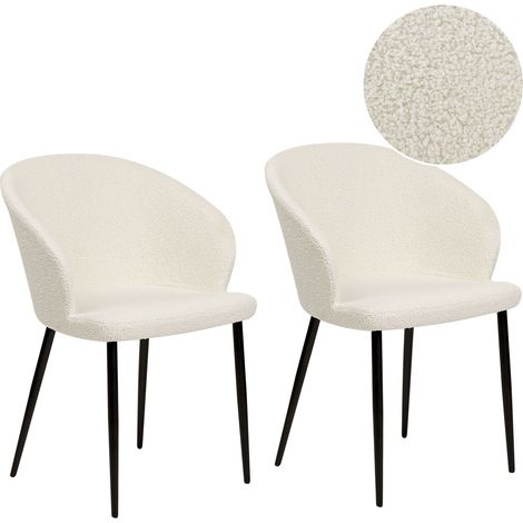 Set of 2 Dining Chairs MASON Boucle Off-White (1/5)