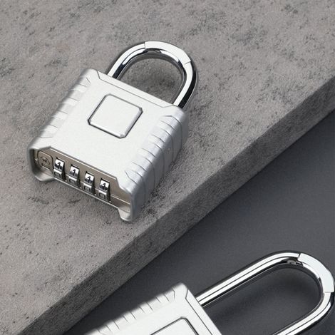 Cadenas de sécurité, cadenas à combinaison réinitialisable à 4 chiffres, acier inoxydable, convient aux armoires et aux boîtes à outils, argent. (1/5)