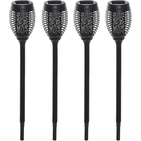 Outsunny Set 4 Luci da Giardino LED a Energia Solare Ø12x72 cm Nero (1/5)