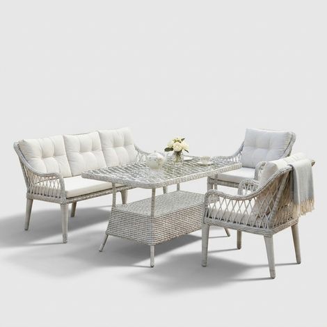 Garten-Sitzgruppe aus Kunststoffrattan 4 Plätze Hisar 3+1+1 - Weiß (1/2)