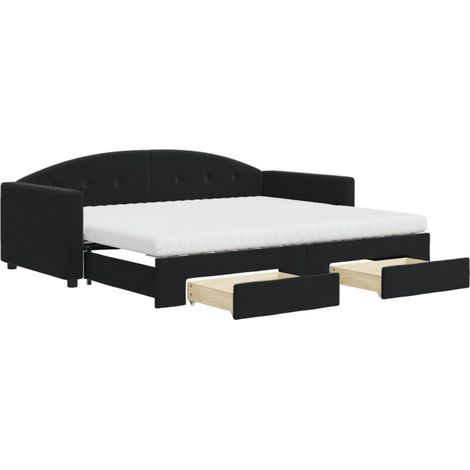 Maison Exclusive - Lit de jour avec gigogne et tiroirs noir 90x200 cm velours