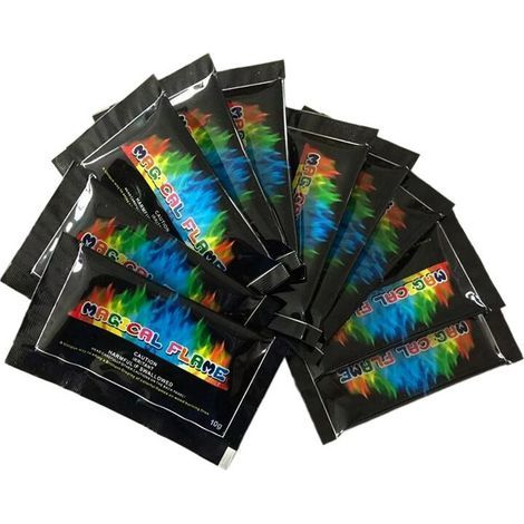 10 Sachets de Feu Changeant de Couleur, Poudre Non Toxique pour Foyers, Feux de Joie et Cheminées, Couleurs de Flamme Sûres et Vibrantes (1/4)