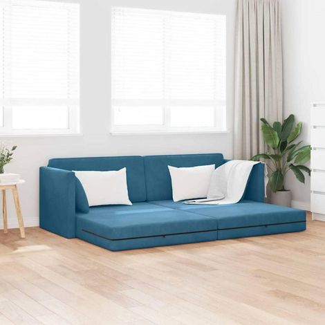 Schlafsofa Bodensofa mit Armlehne, klappbar, blau, 213 cm, Samt (1/5)