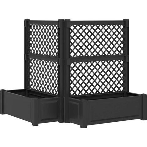Grands pots de fleurs avec jardinières, 2 pièces, gris anthracite, 143 x 143 x 133,5 cm, en matériau PP. (1/5)