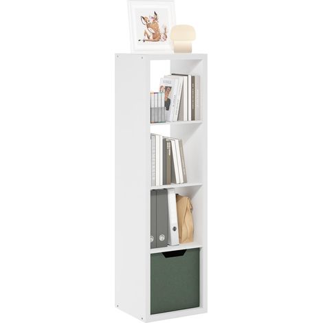 Bibliothèque, Étagère Verticale À 4 Cubes avec Structure Épaisse, Réversible Horizontalement Et Verticalement, Dos Ouvert, Idéale pour Le Salon, La Chambre Ou Le Bureau, Blanche. (1/5)