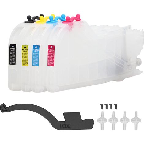 4 Cartouches d'Encre Vides Rechargeables et Allongées pour Imprimante, Modèle LC3111 (1/5)