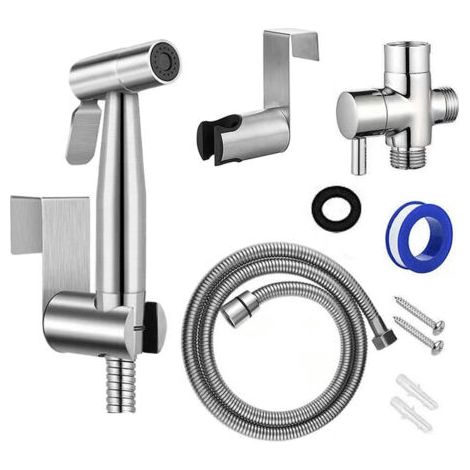 Set bidet portatile con doccetta estraibile, tubo flessibile da doccia da 2 m e ganci, ideale per lavare i capelli o il lavandino (argento) (1/4)