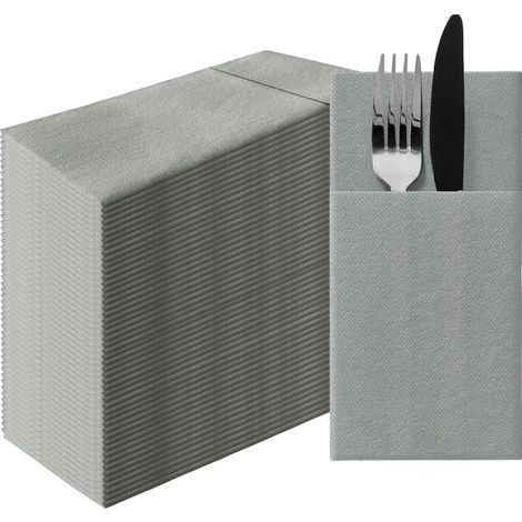 Serviettes Pochette Effet Tissu 1/8, 50 pièces - Gris (1/5)