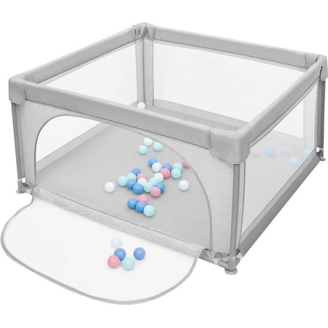 Sifree – Parc bébé en tissu Oxford 120x120x66cm – Centre d'activités intérieur/extérieur – 50 boules océaniques incluses – Gris clair (1/5)