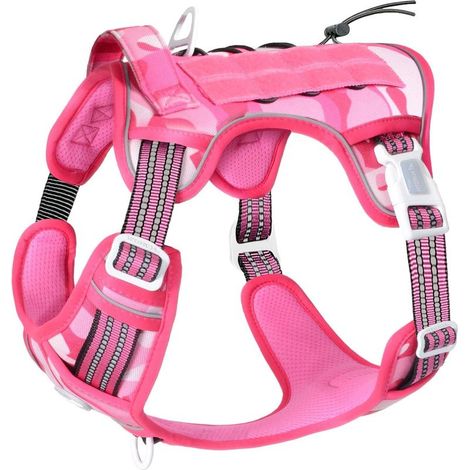 Harnais tactique pour chien anti-traction - Respirant - Facile à Utiliser - Pour chiens de petite, moyenne et grande taille - Durable - Réfléchissant - Matériau militaire - Taille L - Rose (1/5)