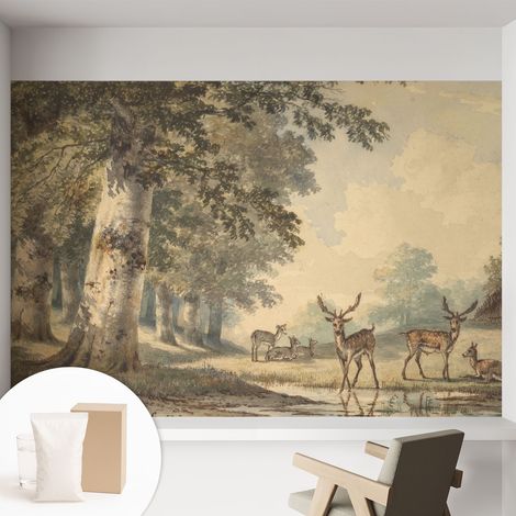 Tapete Vliestapete mit Kleber- abwaschbar - Raumgestaltung Schlafzimmer Wohnzimmer Tapete Waldstille 152x104 cm (1/5)