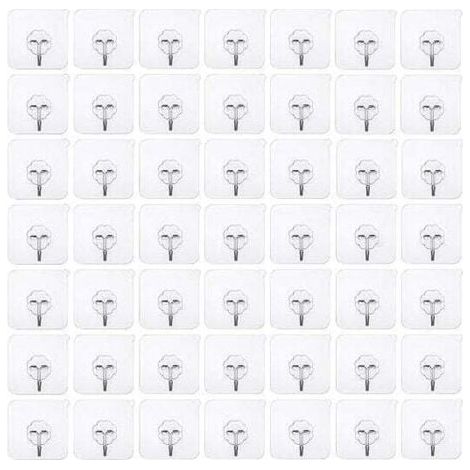 50 pièces crochets adhésifs sans perçage Crochet sans perçage auto-adhésif, crochet mural transparent, crochet adhésif transparent crochet de porte patère étanche idéal pour cuisine salle de bain mur (1/4)