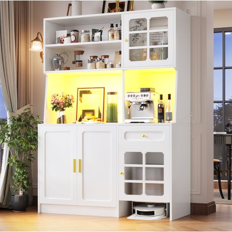 Küchenschrank mit LED und Glastüren 130x45x180 cm Weiß OKMYHOME (1/5)