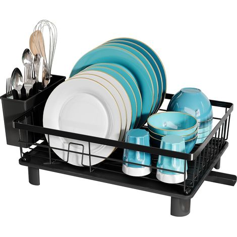 Égouttoir en acier au carbone noir avec porte-couverts, adapté aux plans de travail de cuisine, pour sécher la vaisselle. (1/5)