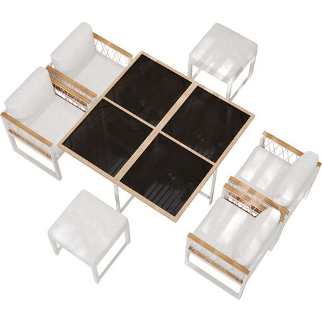 7-teiliges Garten-Set für 6 Personen, Tisch 117x117 cm aus gehärtetem Glas MODENUIT (1/5)