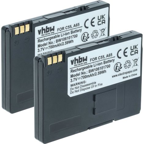vhbw 2x Akku kompatibel mit Siemens Gigaset SL560, SL555, SL56, SL3 professional, SL55, SL550 schnurlos Festnetz Telefon (700 mAh, 3,7 V, Li-Ion)